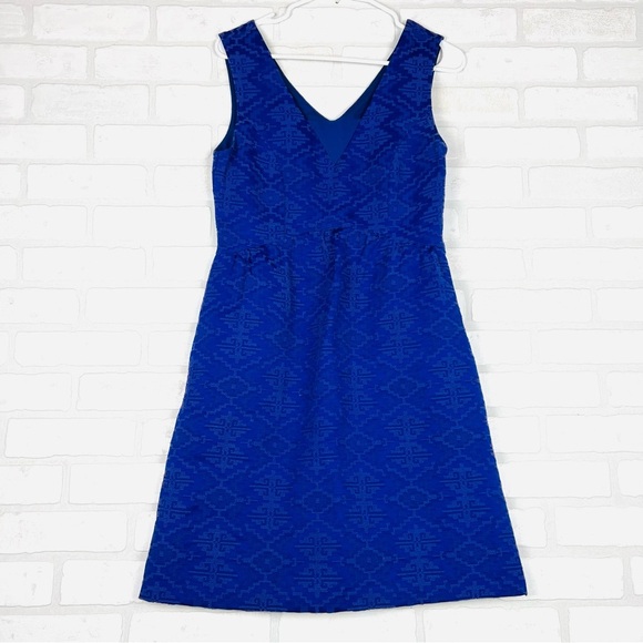 MAEVE - ANTHROPOLOGIE Blue Purple Averie Jacquard Aztec Fit & Flare Dress Size 2 - Picture 1 of 13